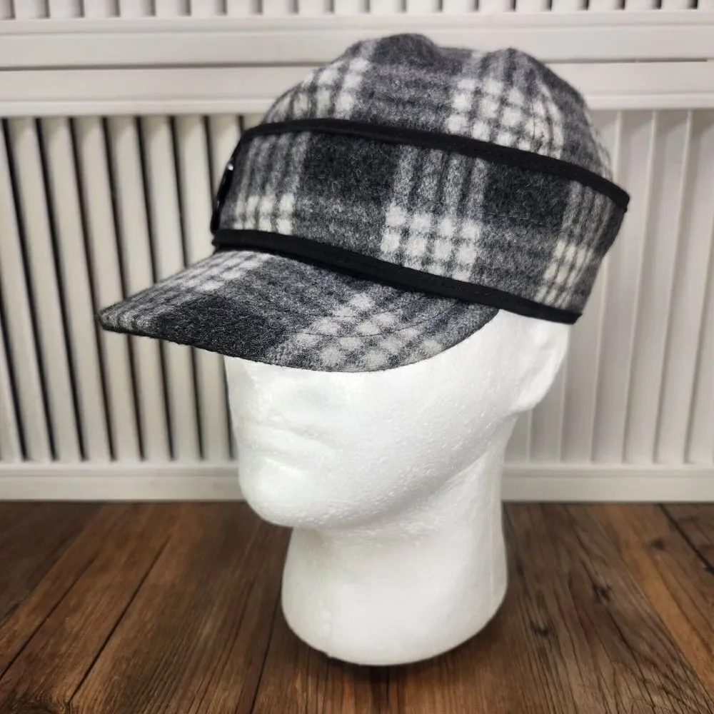 VTG Stormy Kromer Wool Hat Cap Fitted 6 7/8 Gray Plaid Made in USA Mens Outdoors